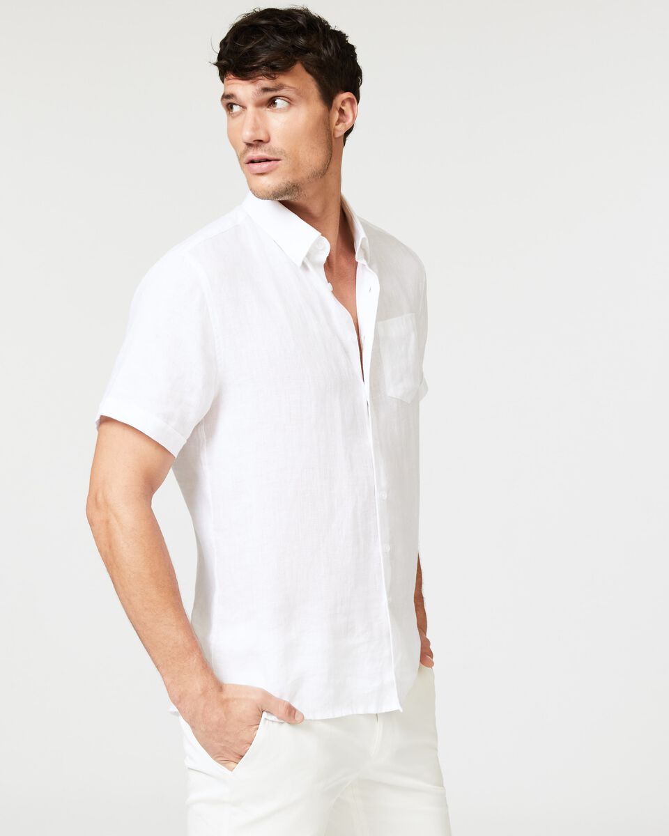 White Linen Short Sleeve Mens Shirt